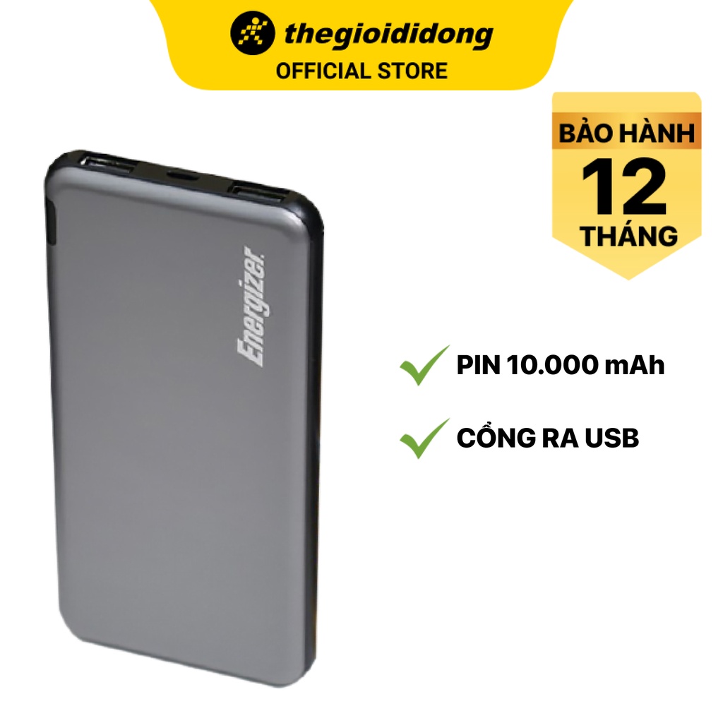 Pin sạc dự phòng Energizer Chiến Binh II UE10046 10.000 mAh Micro USB/2 cổng USB - Chính hãng BH 24 tháng