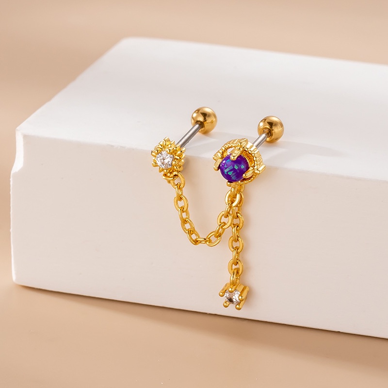 1 Khuyên Tai Dây Xích Đôi Bằng Thép Không Gỉ Đính Đá Zircon Thời Trang Cho Helix Tragus Lobe 20Gauge