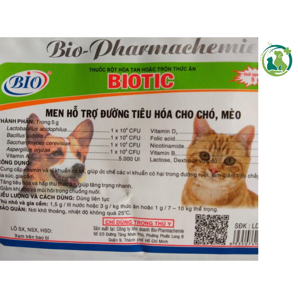 1 Gói Men tiêu hóa Biotic cho Chó Mèo 5 gram ngừa tiêu chảy, kích thích tiêu hóa giúp chó mèo ăn ngon miệng