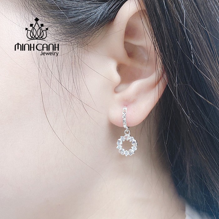 Bông Tai Bạc Tròn Đính Đá Khóa Bấm Minh Canh Jewelry