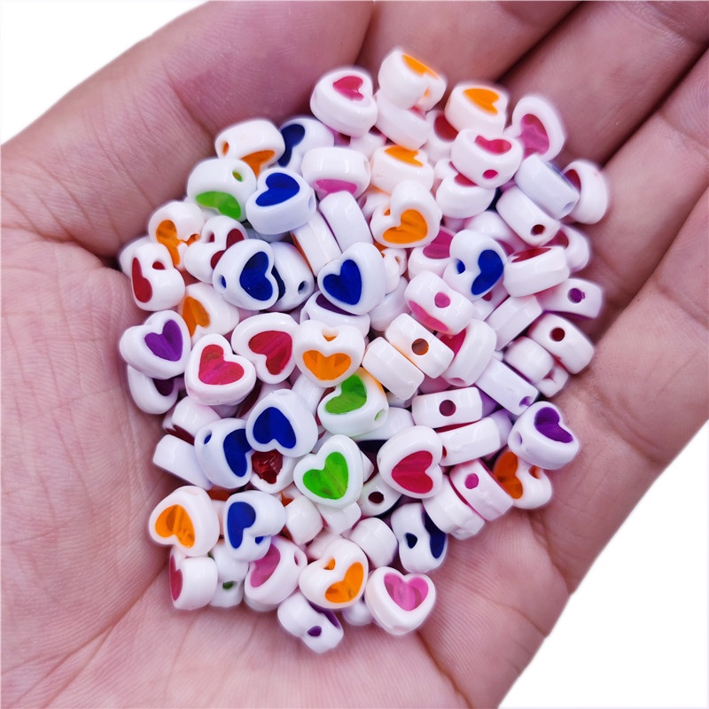 Set 50 hạt nhựa trong suốt 8mm hình trái tim dùng làm trang sức