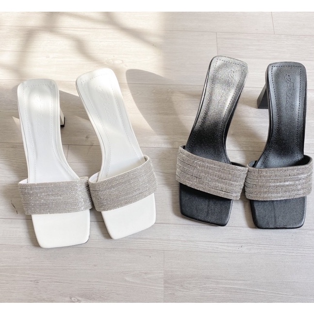 Guốc nữ đính đá sang chảnh gót vuông 7cm hàng loại 1