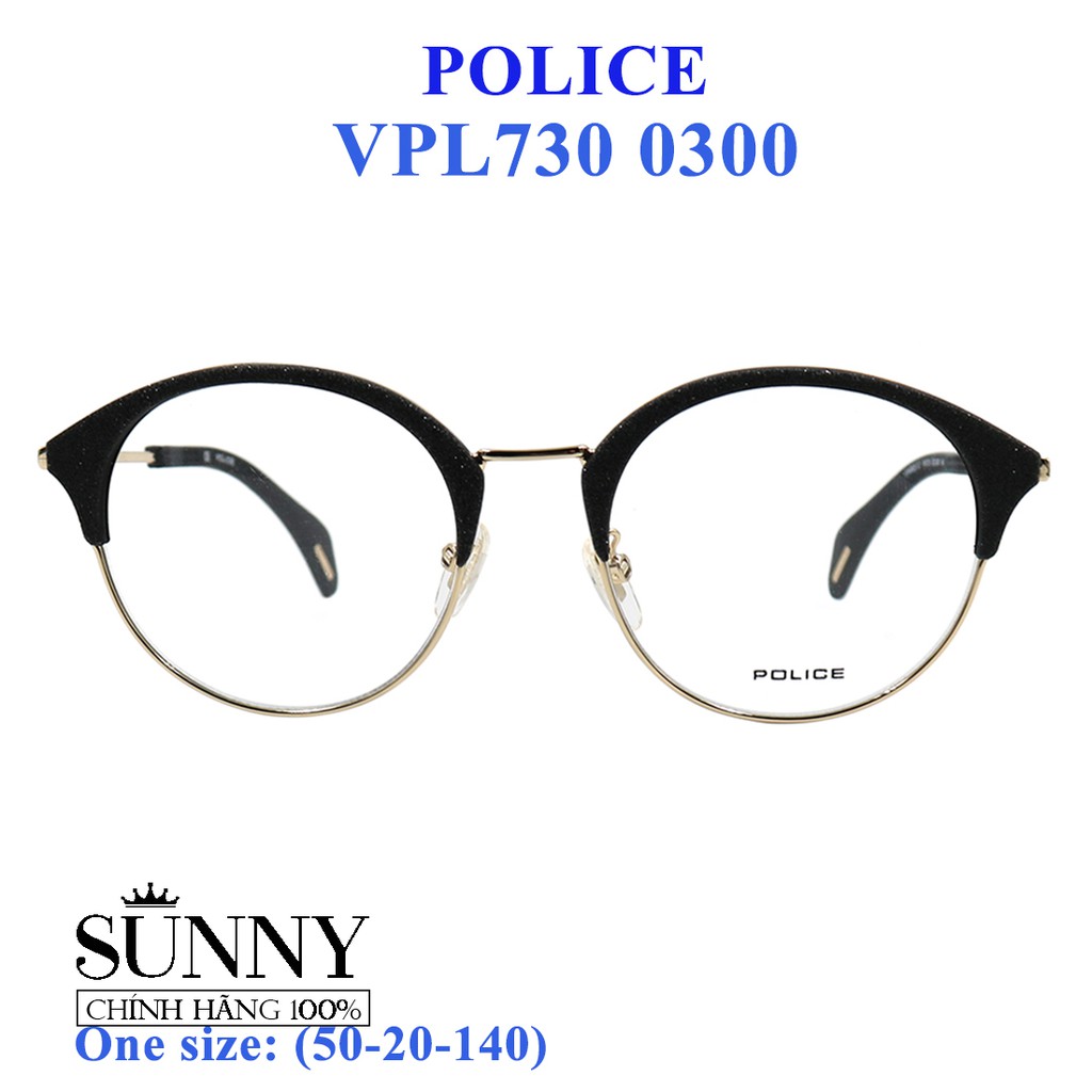 Gọng kính thời trang chính hãng Police VPL730 0300 (50-20-140), thiết kế dễ đeo bảo vệ mắt