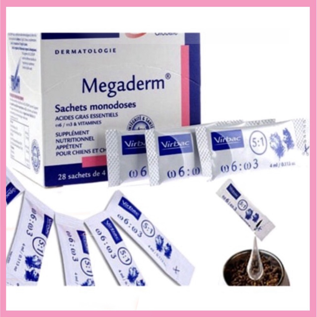 Thực Phẩm Bổ Sung cho Mèo-Gel Dinh Dưỡng Megaderm Virbac Dưỡng Lông, Phòng Rụng Lông Cho Mèo-Combo 5 Gói, 10 Gói