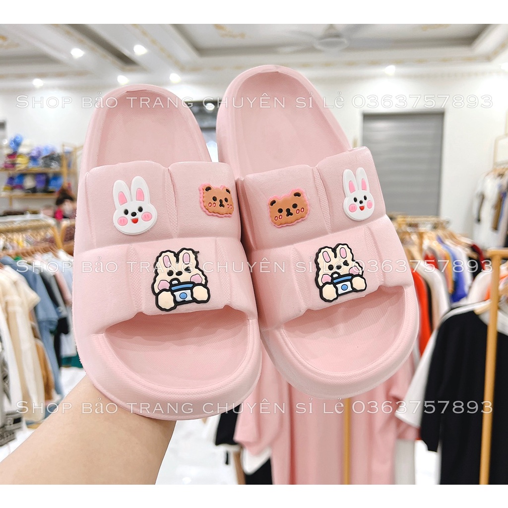 Dép Unisex Quai Ngang Hình Thỏ Gấu, Mẫu Dép Bánh Mì  SIÊU ÊM  Họa Tiết Kiểu Đáng Ulzzang Hàn Quốc