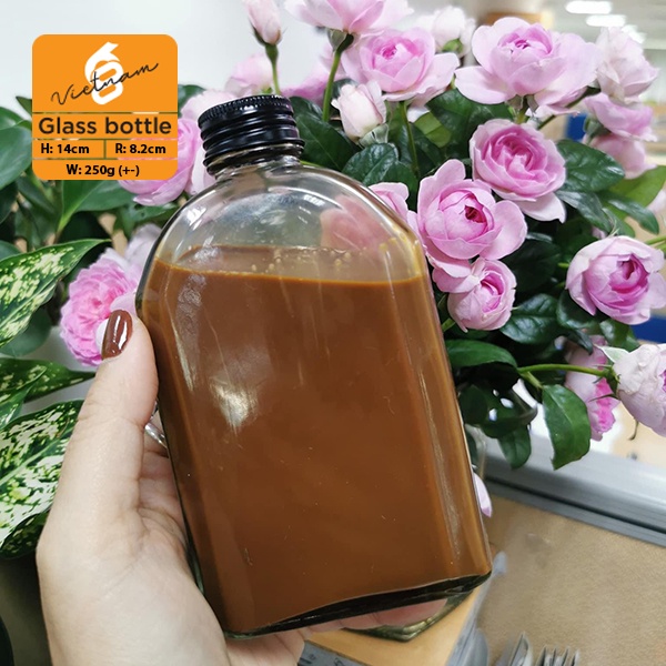 Chai Thủy Tinh Xén Vai Nắp Nhôm, Chai Dẹp Vuông, Chai Dẹt Đựng Nước Cafe 100ml 250ml 350ml 500ml - AD067