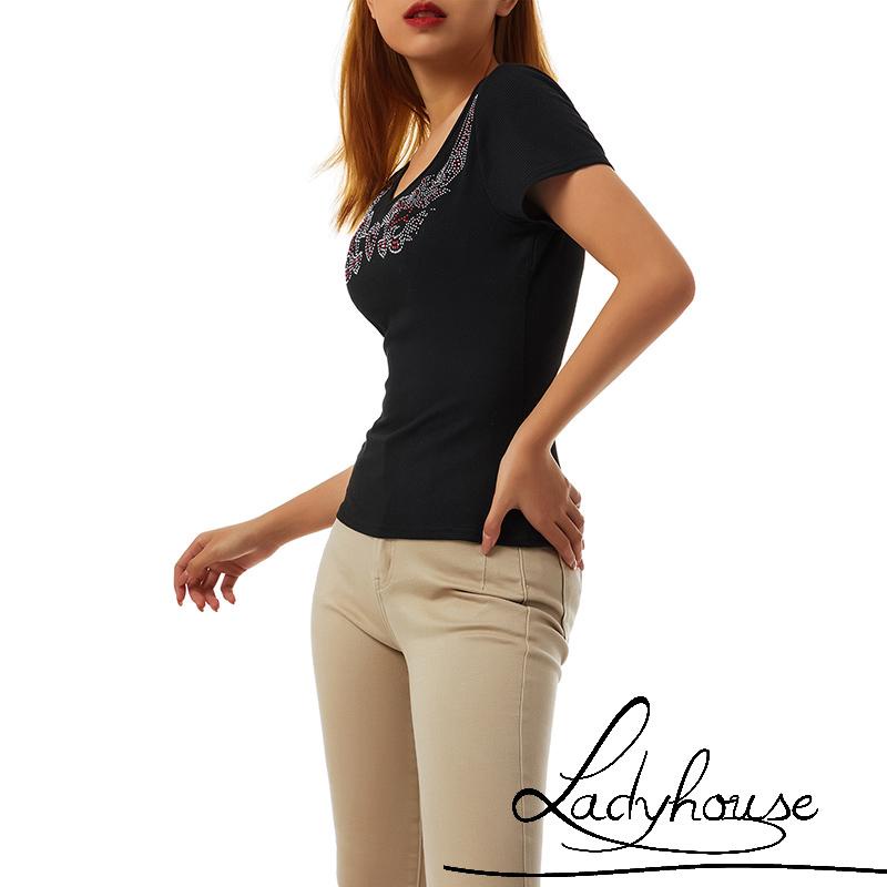 Áo thun tay ngắn dáng ôm đính đá thời trang mùa hè cho nữ