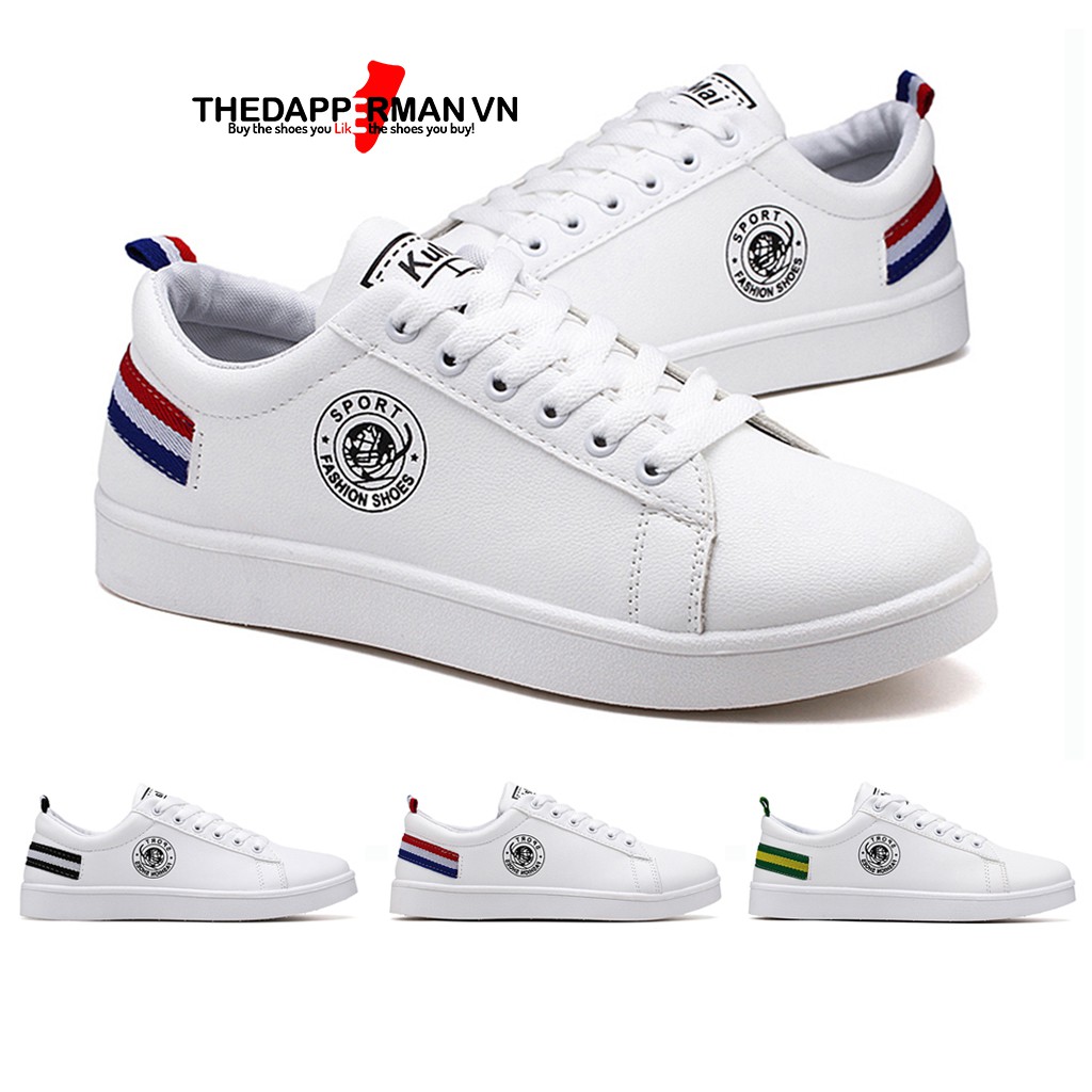 Giày thể thao sneaker nam THEDAPPERMAN TDM7635 chất liệu da, đế cao su nhiệt, siêu êm, phù hợp chạy bộ, màu trắng gót đỏ