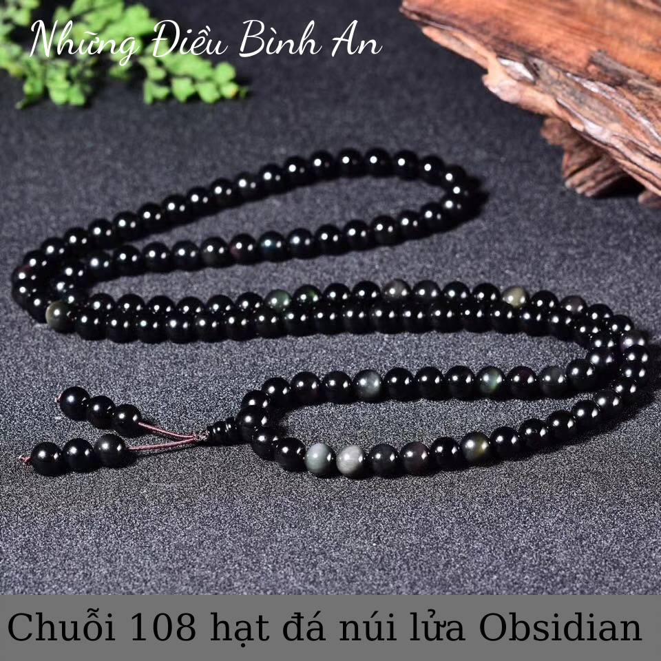 Vòng tay đá núi lửa Obsidian xanh đen chuỗi 108 hạt /Vòng tay phong thủy tài lộc 💕FREESHIP 50k💕- Những Điều Bình An