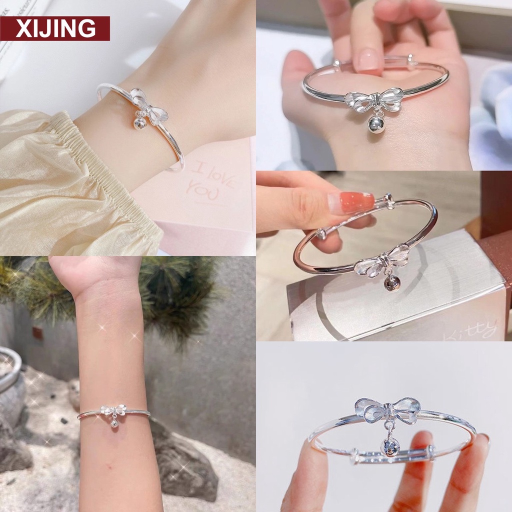 Vòng tay đường kính 16cm mặt hình nơ phối nơ phong cách công chúa ngọt ngào cho nữ
