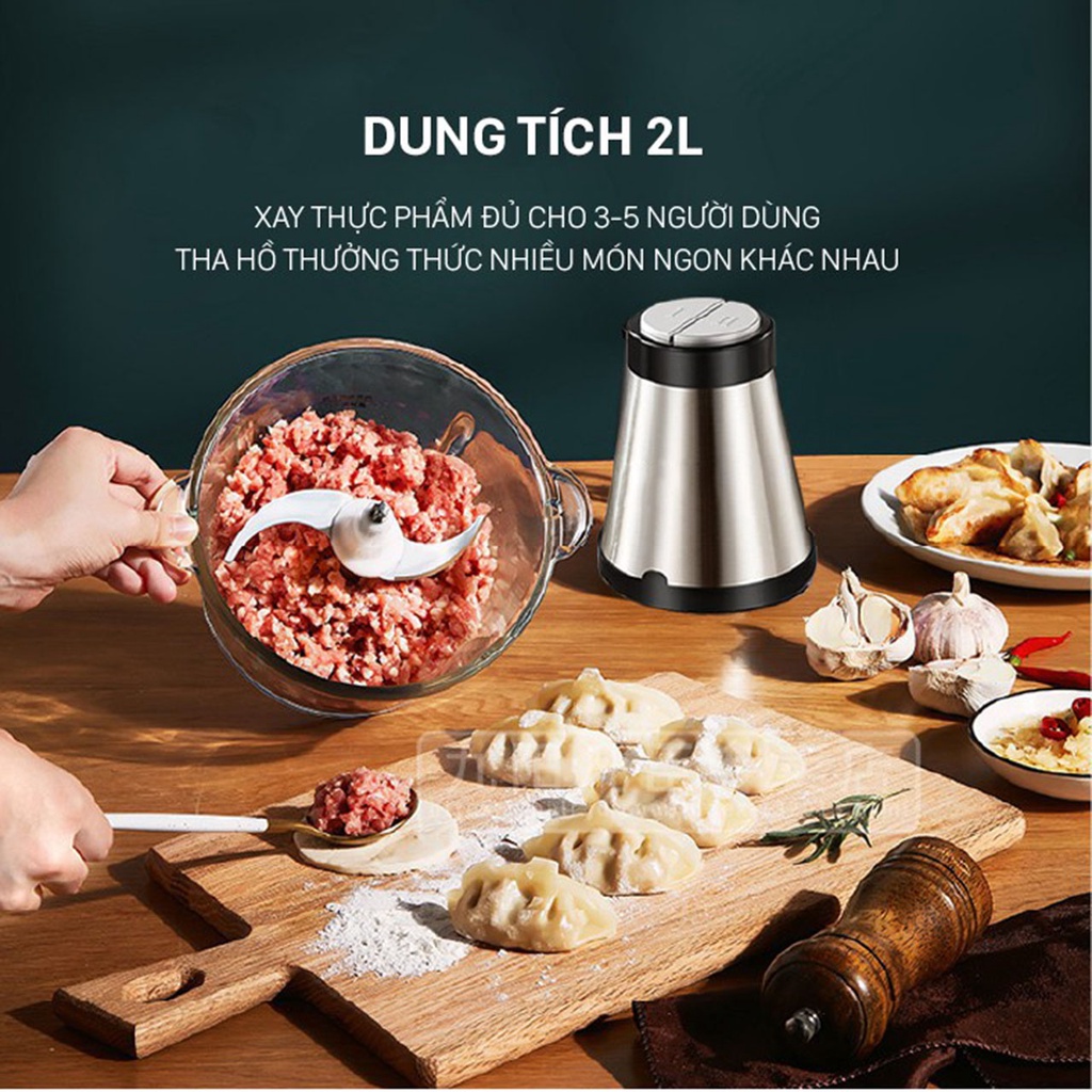 Máy Xay Thịt, Máy Xay Đa Năng Cối 2L inox Cầm Tay 2 Chế Độ 4 Lưỡi Dao Siêu Bền - Cối Xay Thịt cá SIMBA
