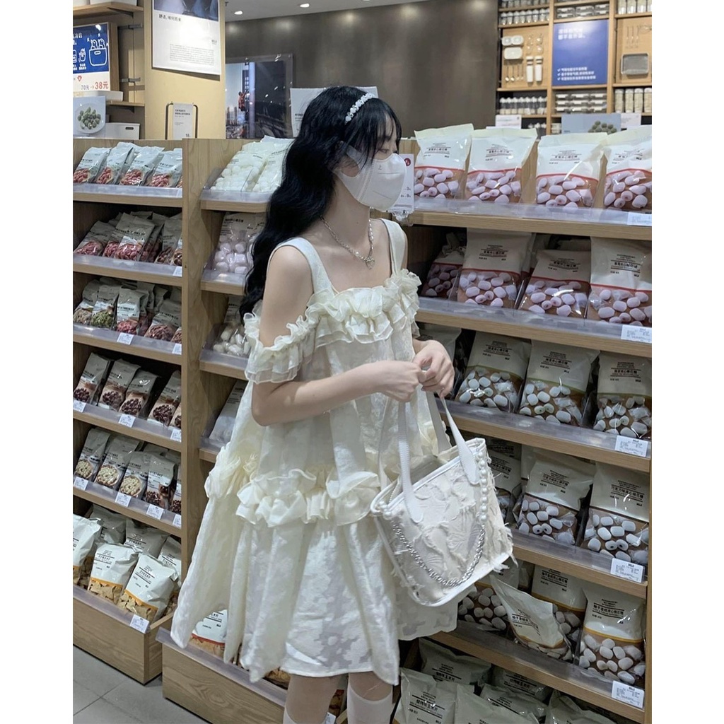 Đầm Babydoll Nữ Hoa Bèo Vai 2 Dây Dáng Xòe
