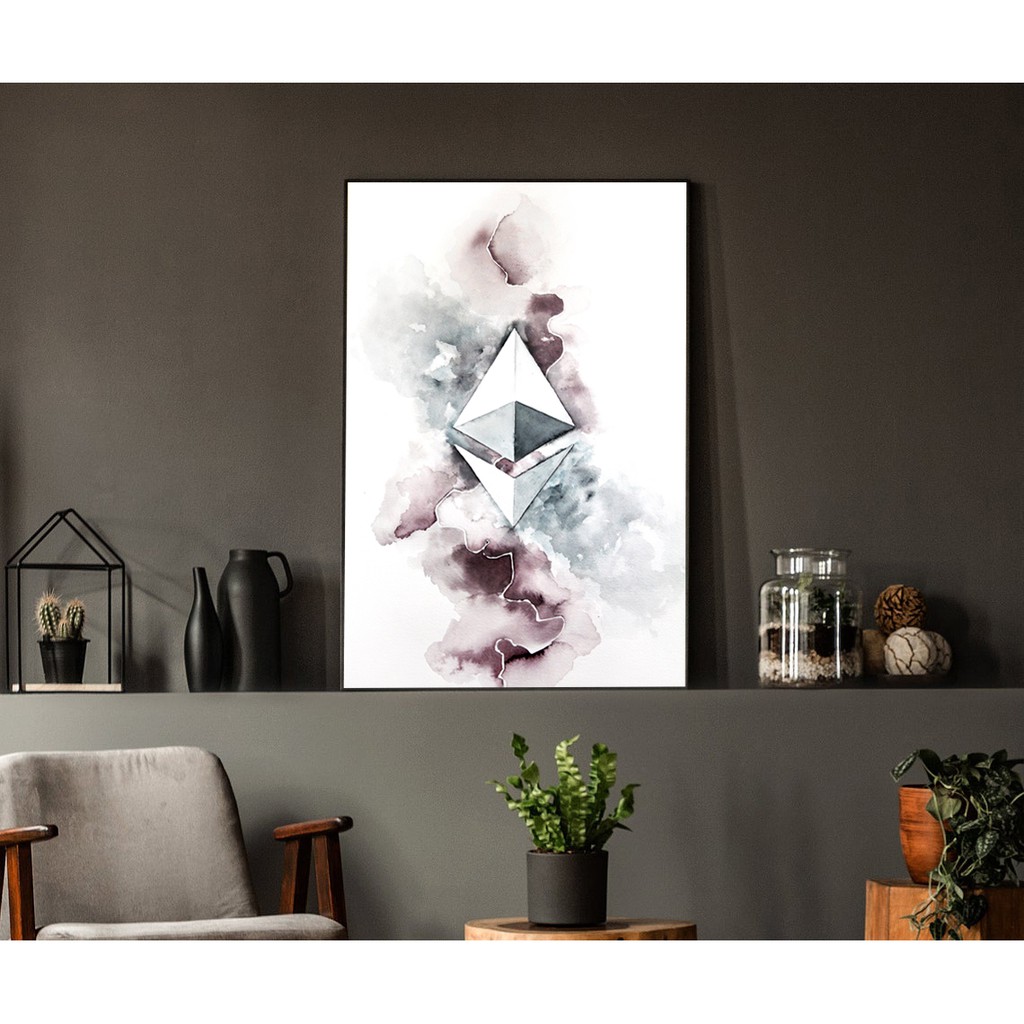 Tranh Bitcoin, Eth, tranh in vải canvas 40x60cm, đủ khung và đinh treo