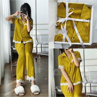 Bộ lụa quần dài viền ren