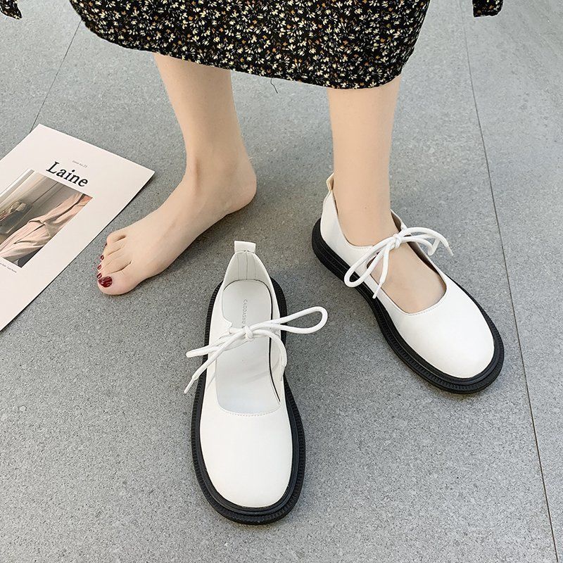 Giày Mary Jane Đế Bằng Cột Dây Thời Trang Anh Quốc Cho Nữ