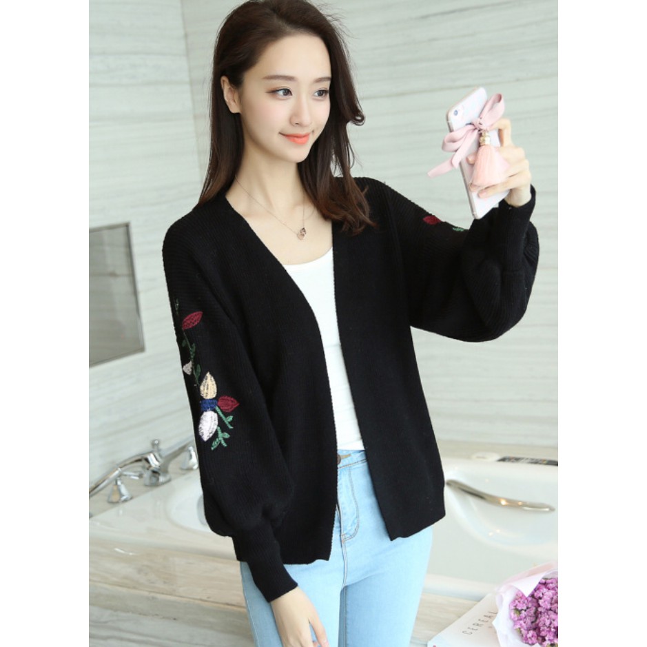 Áo Khoác Áo Len Tay Bồng Thêu Hoa ALN022 Shop Mây