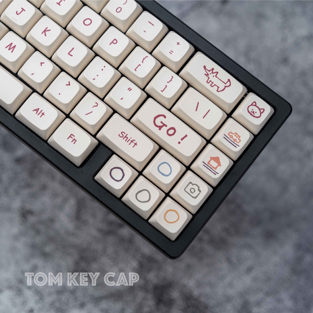 Keycap Doodle Chó Mèo Cute Màu Sắc, Nút Bàn Phím Cơ nhựa PBT 132 phím in Dye Sub Profile XDA