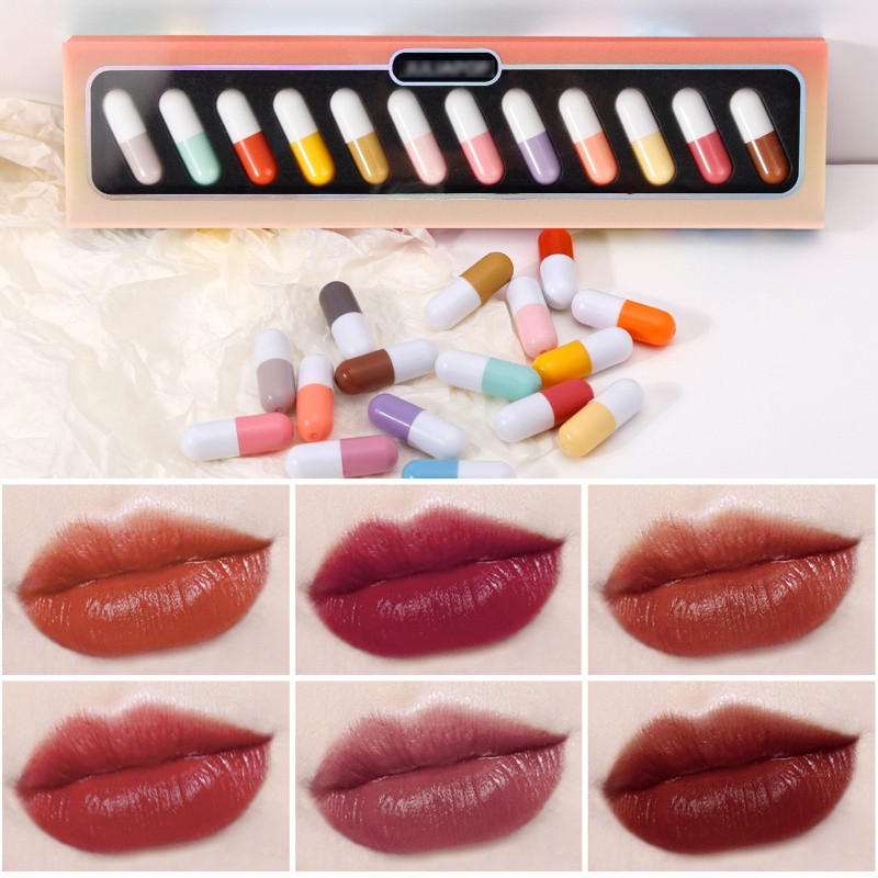Set 12 Thỏi Son Sáp Nhung Lì Lâu Trôi Thiết Kế Hình Viên Thuốc Mini YOUYO