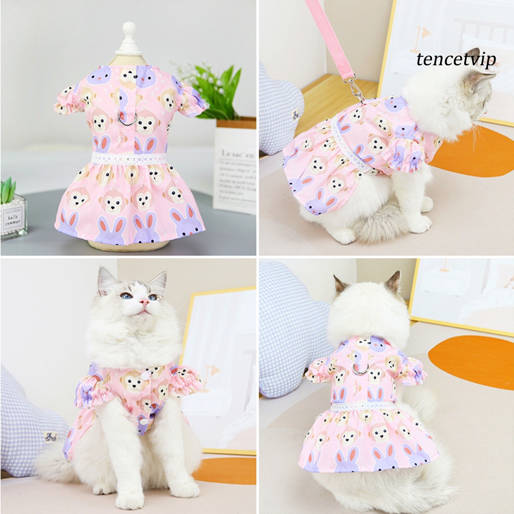 Đầm Tay Phồng Chất Vải Co Giãn Thoáng Khí In Họa Tiết Dễ Thương Thời Trang Xuân Hè Cho Thú Cưng