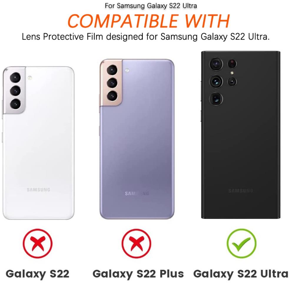 Bộ 3 viền (vòng) chụp nhôm titan kèm kính Cường Lực Bảo Vệ Camera Sau Cho Samsung Galaxy S22 Ultra (S22Ul)