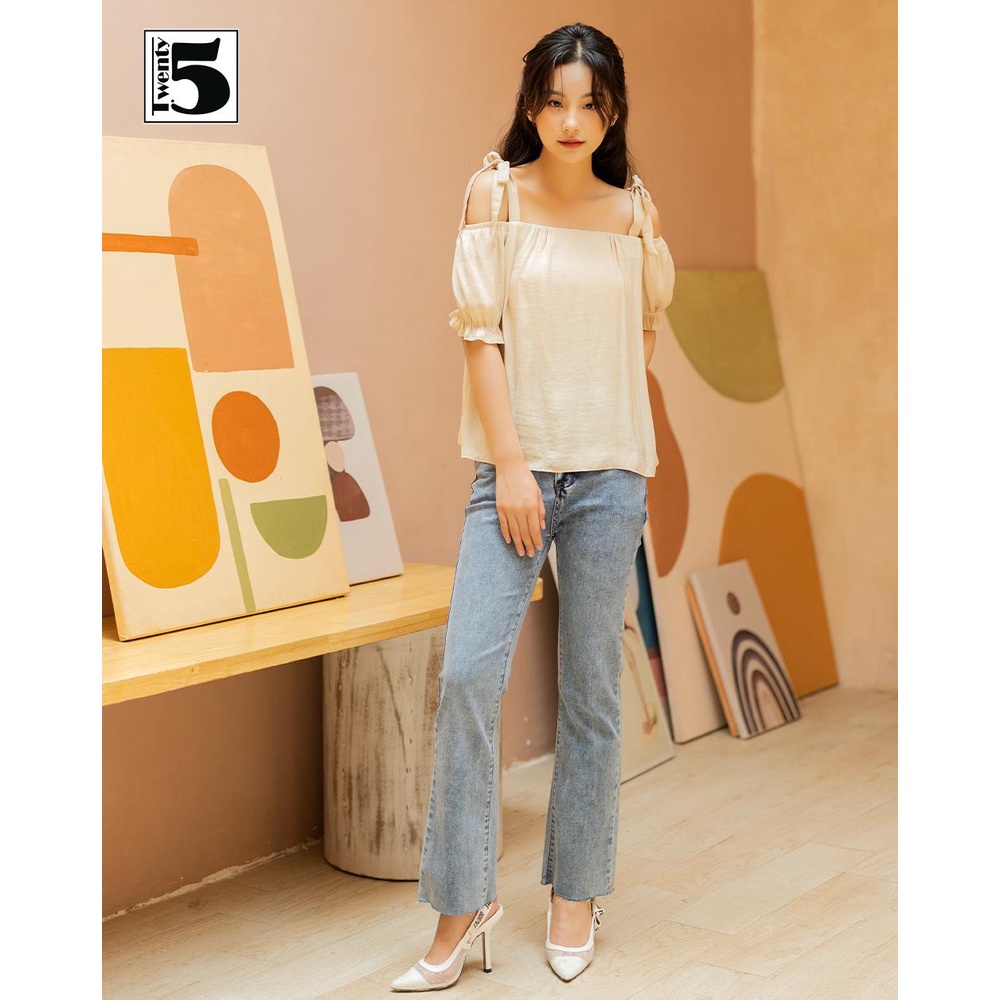 Áo kiểu nữ trễ vai dây thắt nơ tay chun bồng tiểu thư Twentyfive TA17