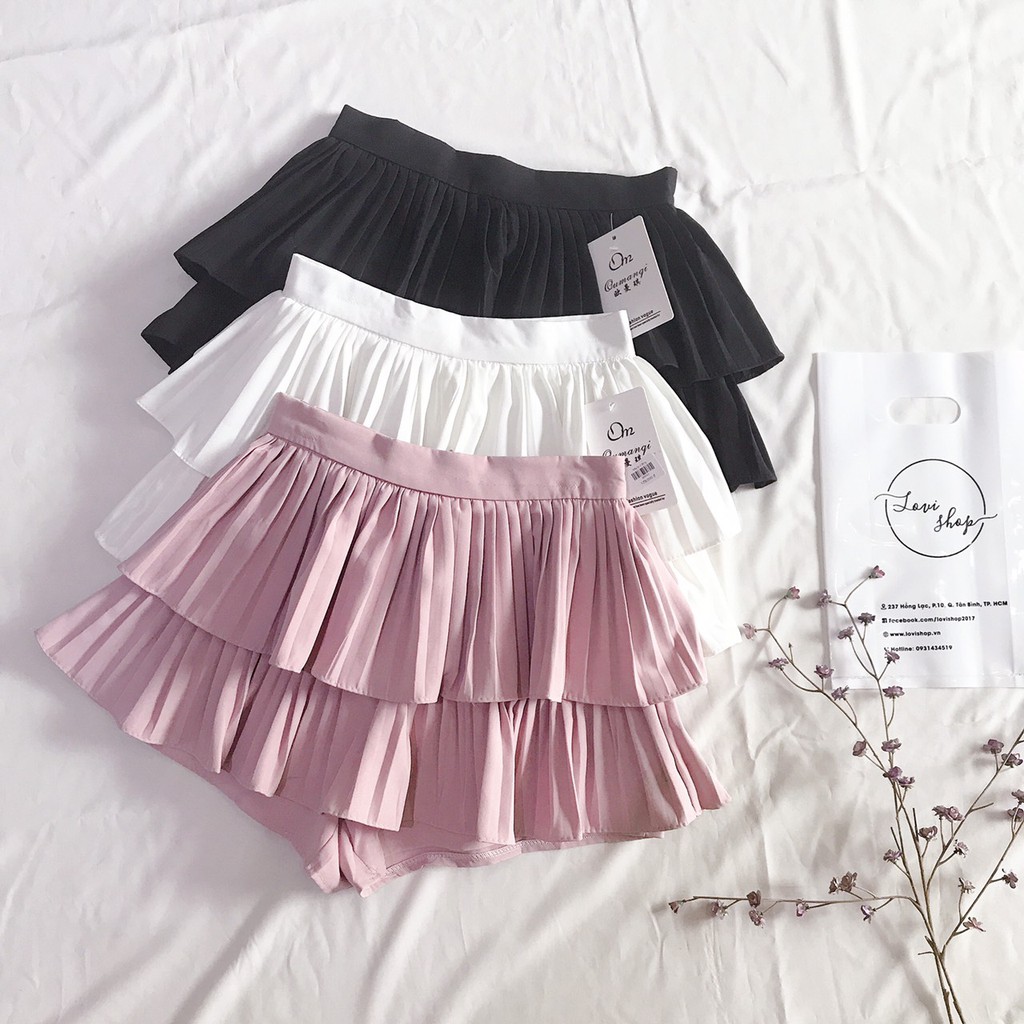 Chân váy ly 2 tầng dáng ngắn 4 màu Lovi