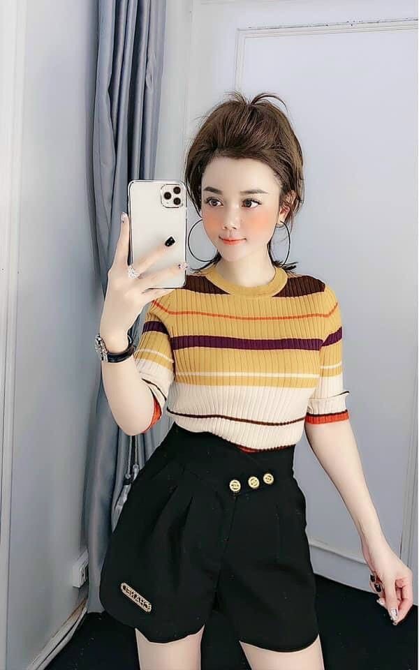 Áo montoghi kẻ cổ tròn pha màu nhiều màu sắc | BigBuy360 - bigbuy360.vn