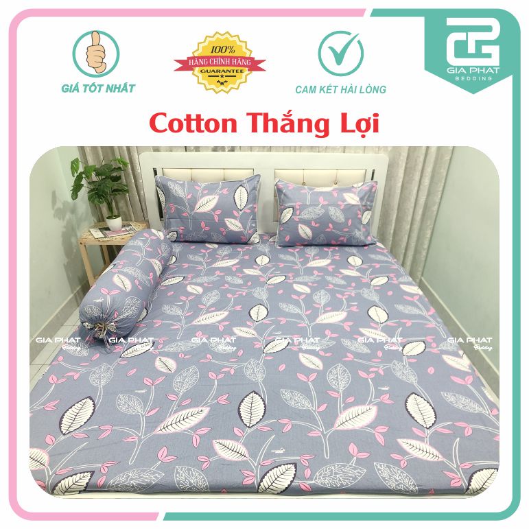 Bộ ga gối Thắng Lợi {4 món}100% Cotton chuẩn logo họa tiết Lá dây