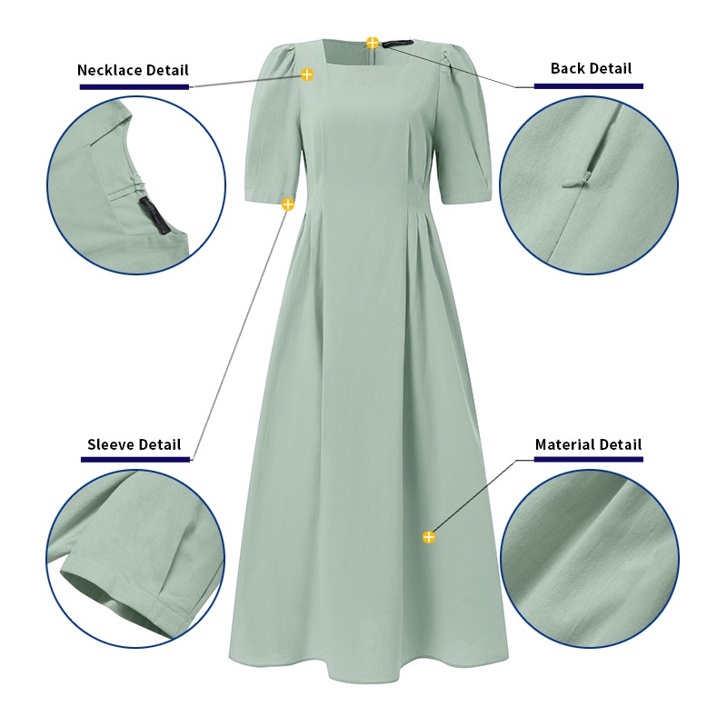 Đầm dài ZANZEA tay ngắn cổ vuông thời trang cho nữ