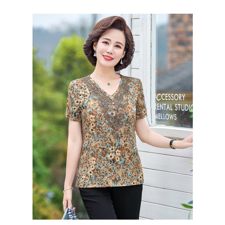 Áo sơ mi trung niên, sơ mi ren tay ngắn ms306