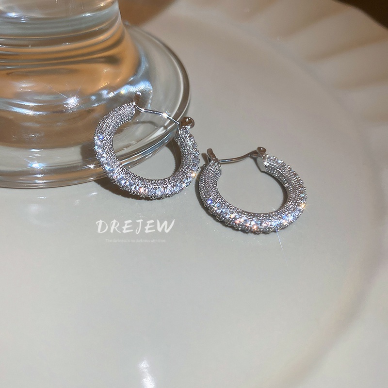 DREJEW Bông Tai Hình Tròn Đính Đá Zircon Phong Cách Âu Mỹ Sang Trọng Đơn Giản Dễ Phối Đồ Thời Trang Cho Nữ 1