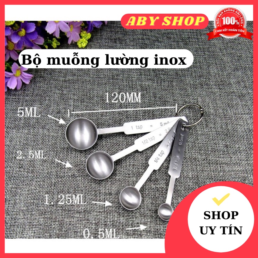 Bộ muỗng lường inox ⚡ HÀNG CAO CẤP ⚡ bộ 4 muỗng inox giúp bạn đo lường trong việc nấu nướng hiệu quả