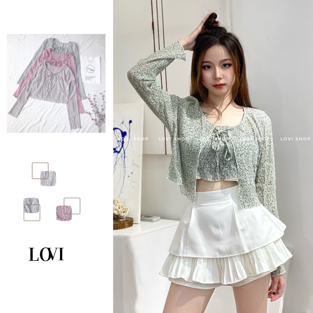 Set áo voan hoa nhí cột nơ ngực nhiều màu phong cách Hàn Quốc Lovi