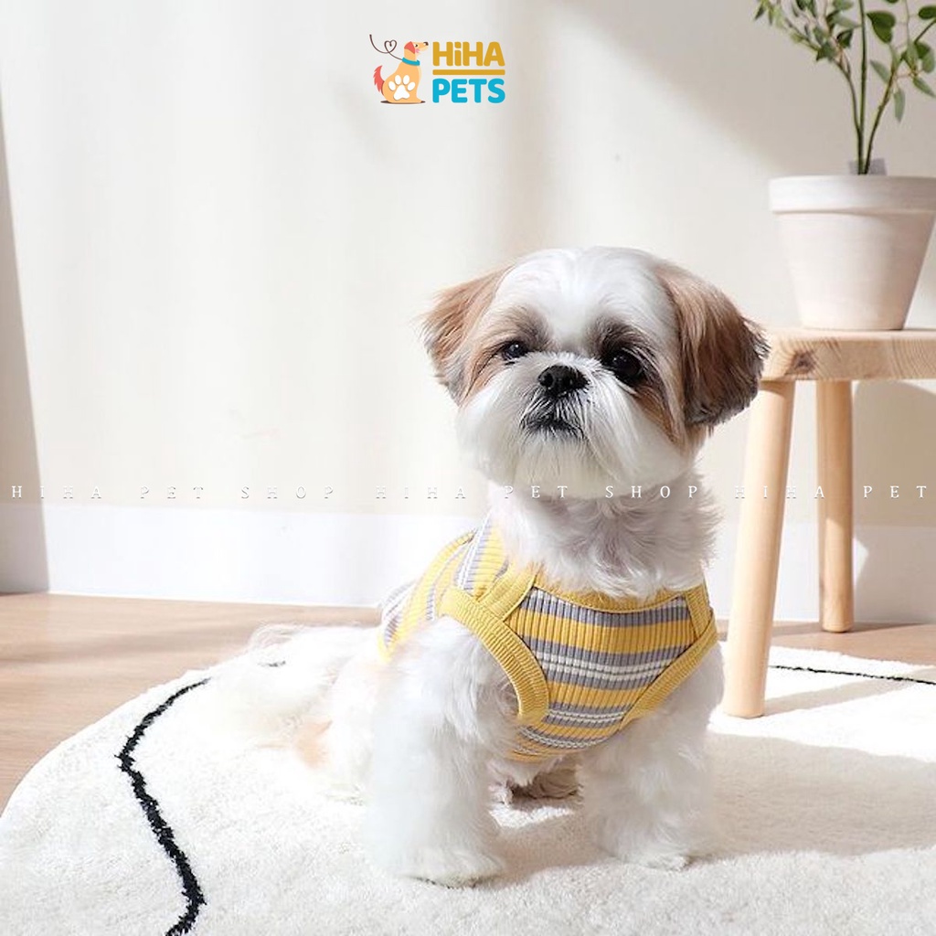 Áo Cho Chó Mèo Ba Lỗ Thoáng Mát Thêu Hoạt Hình Chất Liệu Thun Cotton 100% Mát Mẻ Hàn Quốc, Quần Áo Thú Cưng Hihapet.