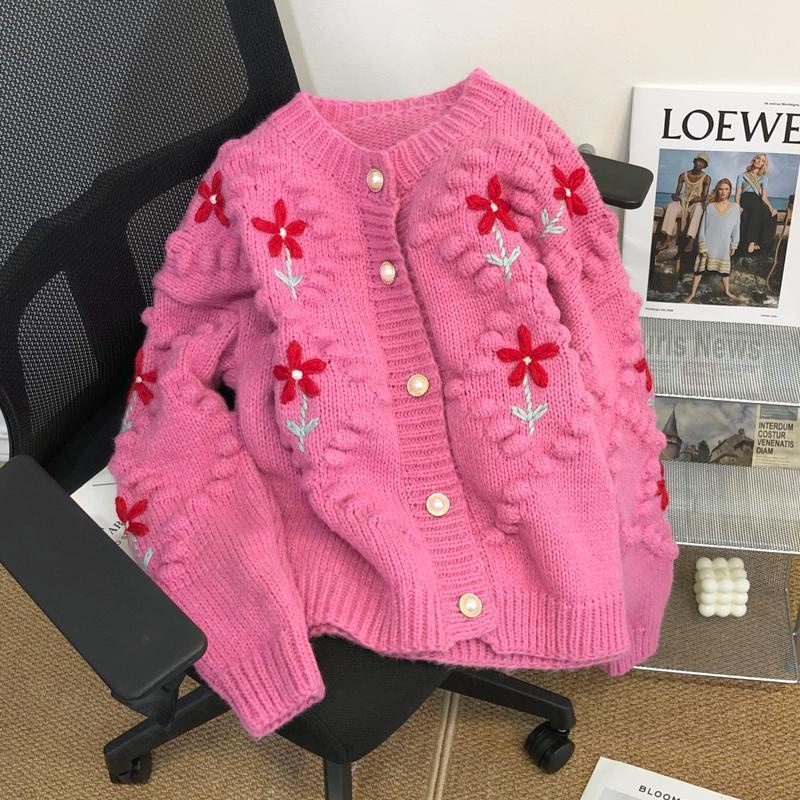 Áo Khoác Cardigan Dệt Kim Cổ Tròn Dáng Rộng In Hoa Thời Trang Mùa Đông Cho Nữ