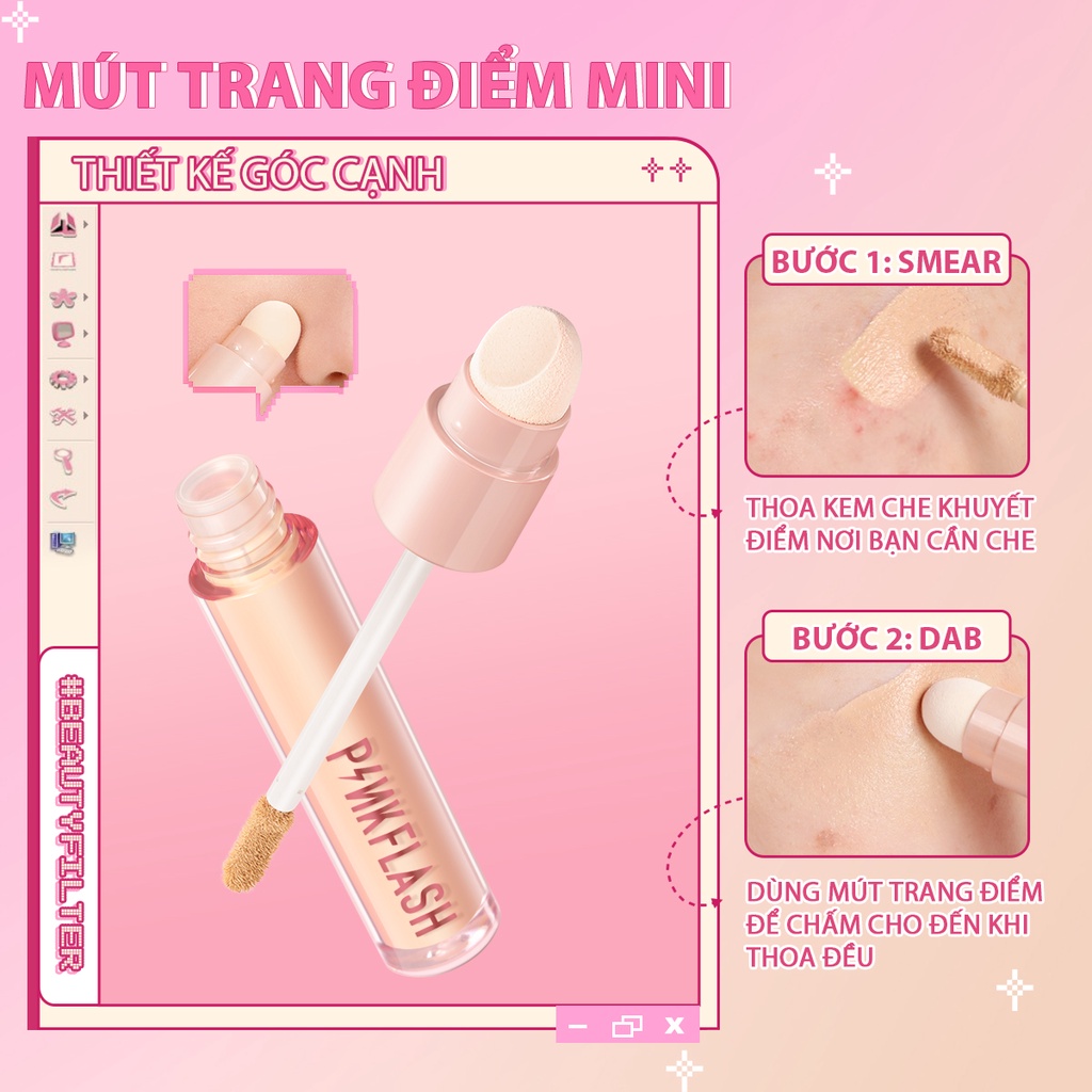 Kem che khuyết điểm PINKFLASH HD dạng lỏng không tì vết lâu trôi không phai màu dưỡng ẩm thoáng khí 40g chất lượng cao