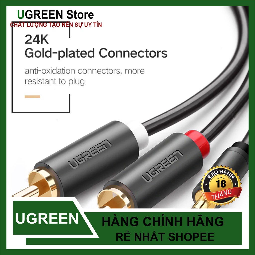 Cáp Chuyển Âm Thanh 3.5mm ra 2 Đầu Hoa Sen UGREEN AV102 Cao Cấp