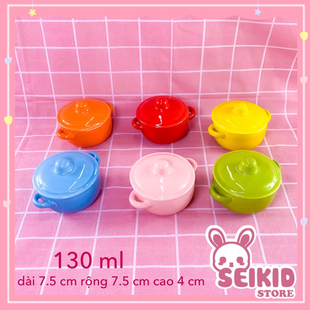 Bát sứ ăn dặm có nắp đậy hình chiếc nồi cực kì xinh xắn đáng yêu Seikid 130ml