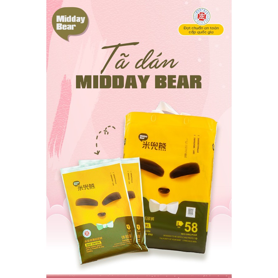 Tã/Bỉm dán/quần Midday Bear size Nb36/S74/M62/L58/XL52/M60/L58/XL54/XXL50