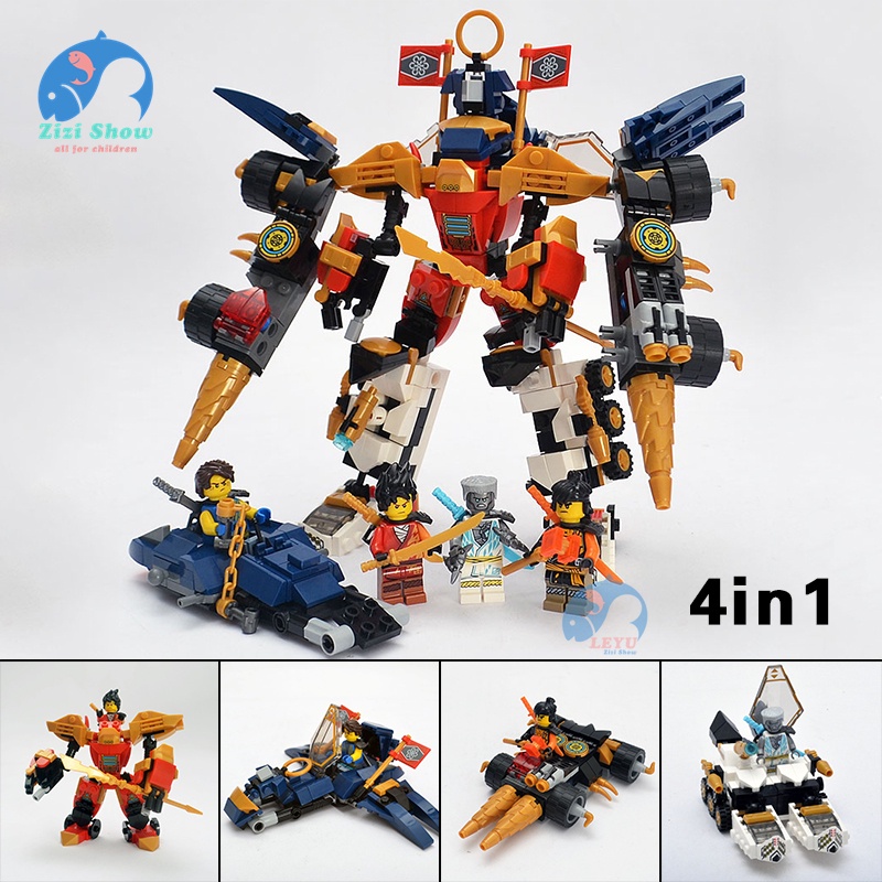 LEYU 4 trong 1 Lego Ninjago Super Mecha Building Block Toys Đồ chơi lắp ráp giáo dục cho trẻ em