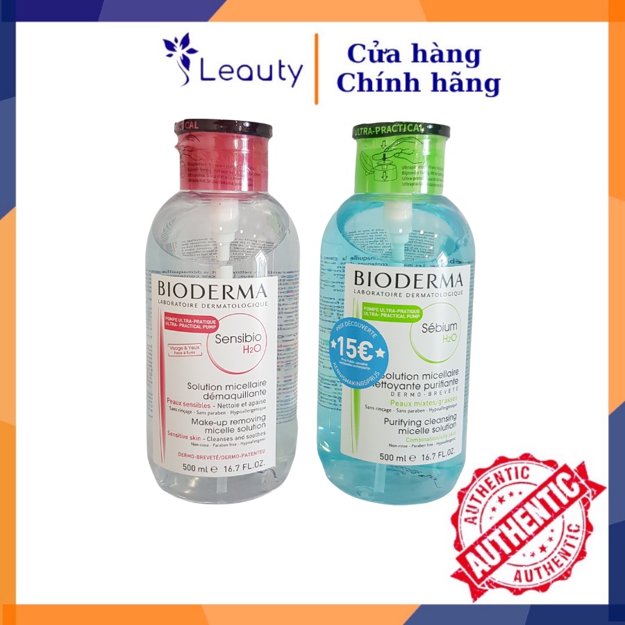 Nước Tẩy Trang BIODERMA H2O Xanh, Hồng 500ML Chính Hãng