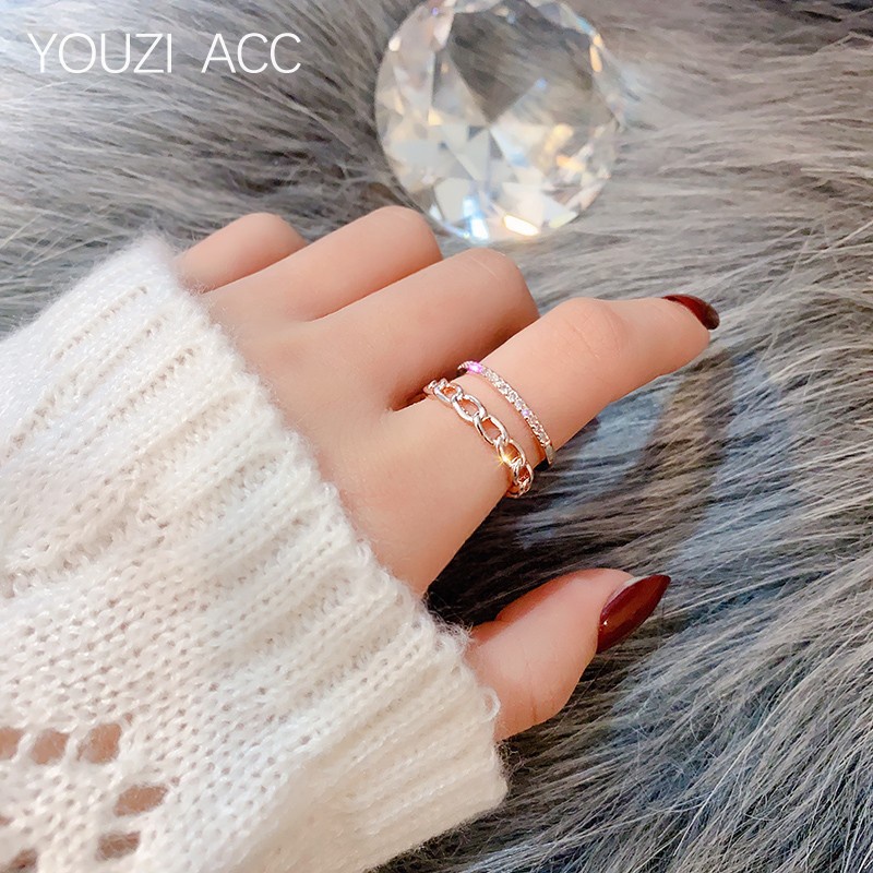 Nhẫn Hở Đính Kim Cương Nhân Tạo Thiết Kế Đơn Giản Thời Trang