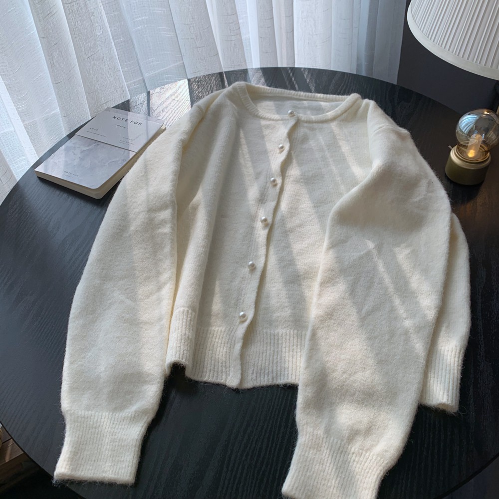 Áo khoác len cardigan nữ len mềm mịn khuy cườm sang trọng vintage Hàn Quốc