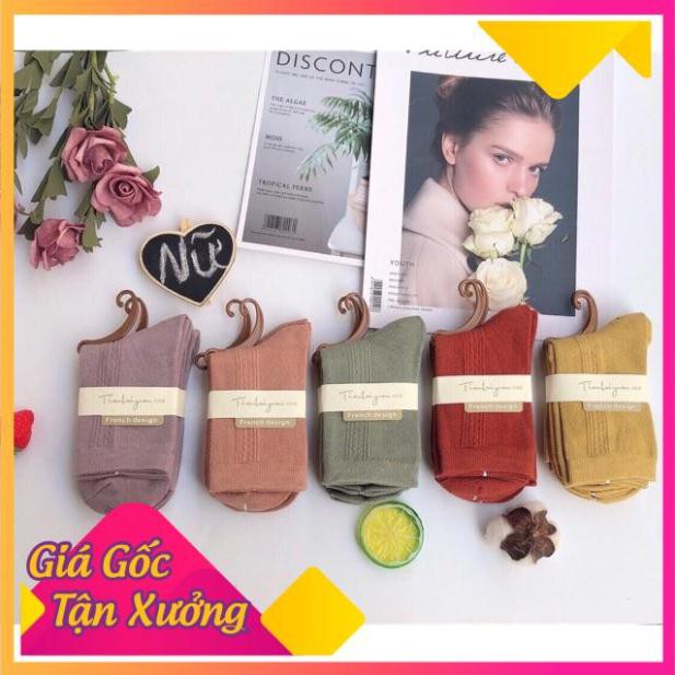 Set 5 Đôi Tất Vớ Trơn Gân Cổ Cao 5 Đôi 5 Màu