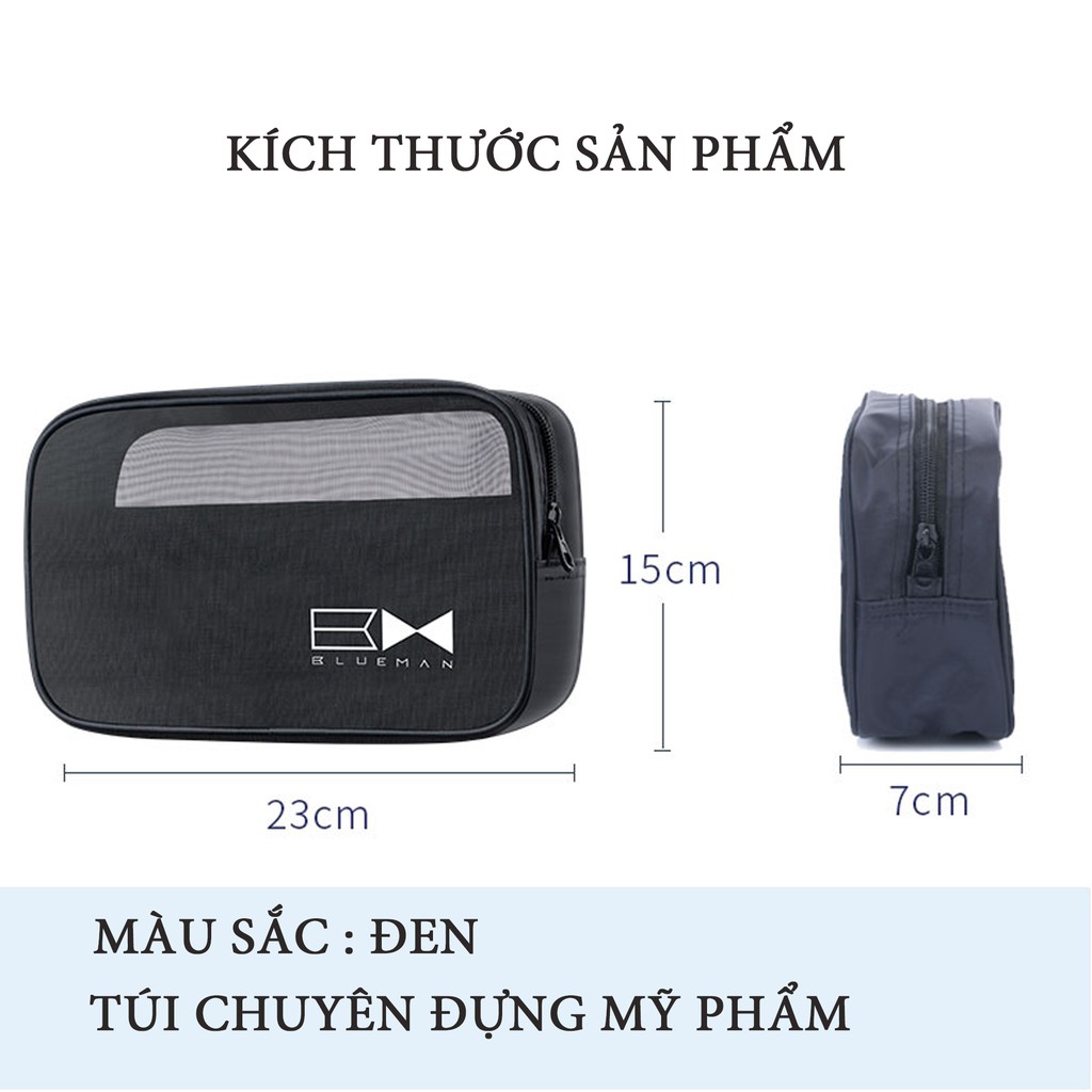 Túi Đựng Mỹ Phẩm BLUEMAN Vải Lưới Cao Cấp Màu Đen 23x15x7cm ZL15020497