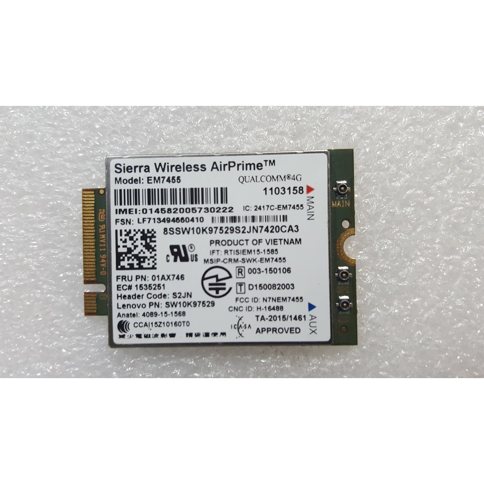 Card wwan 4G EM7455 3G/4G LTE (FRU PN: 01AX746) dùng cho laptop Lenovo T470, T470p,T470s,T570,X270