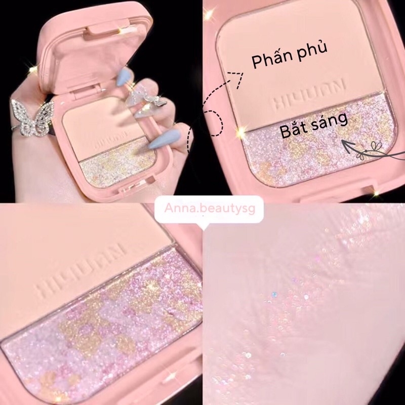 Phấn phủ kiềm dầu bắt sáng highlight 2in1 có kèm mút và gương