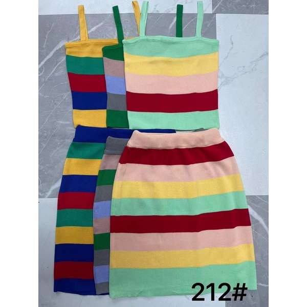 set váy len gồm áo 2 dây mix chân váy body (212#)