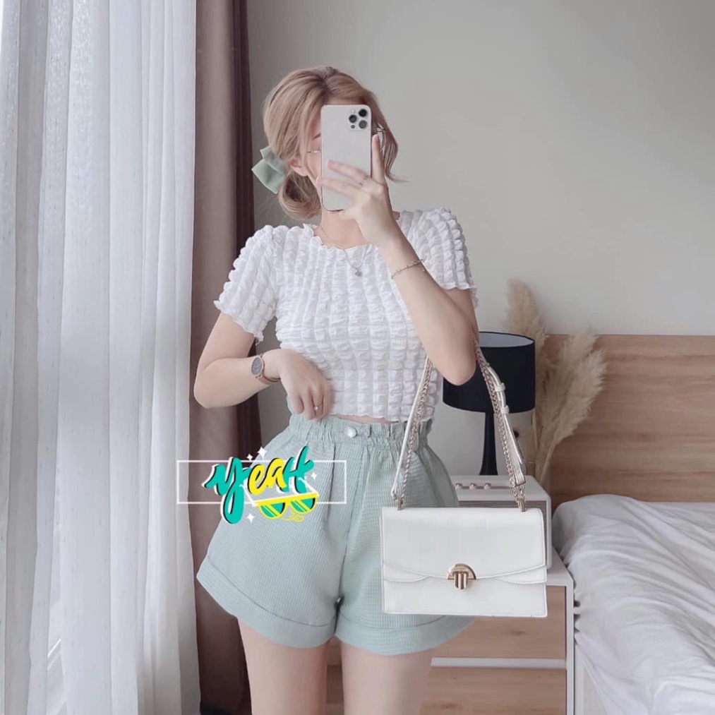 Áo Croptop Chất Caro Xốp ZADOLA Nữ 🌸 Thun kiểu body cộc tay dáng ôm viền bèo tiểu thư đường phố hàn quốc 🌸