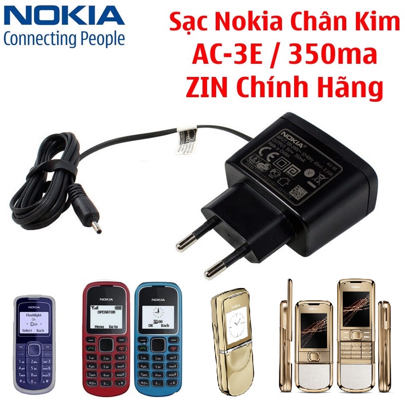 CỦ SẠC NOKIA CHÂN KIM - CHÂN TO CỦ VUÔNG 1110i - 1202 - 1280 - 1200